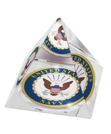 United States Navy Logo in 2" Crystal Pyramid with Colored Windowed Gift Box