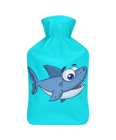 Blue Shark Hot Water Bottle With Cover Plush Bed Bottle Hand Warmer For Adults And Children 26.5X15.3cm