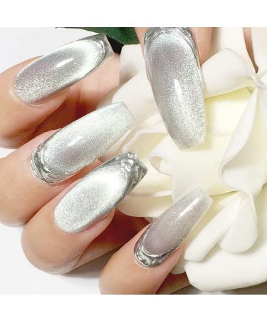 PrettyDiva Cat Eye Nail Powders - Silver White Highlight with Magnet Set - 9D Diamond Art Glitter Chrome Manicure Pigment - Buy Online on GoSupps.com