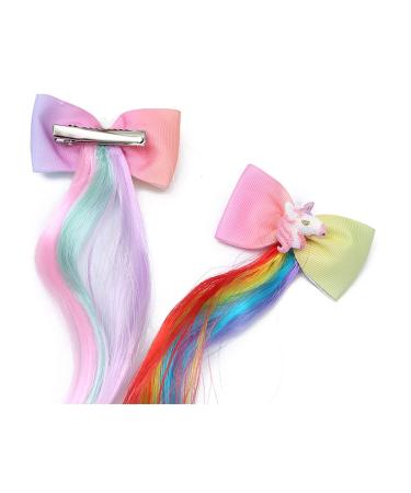 6-Piece Unicorn Hair Clips with Colored Wigs & Curly Ponytails - Princess Dress Up Headdress for Christmas - Multicolor - Buy Online on GoSupps.com