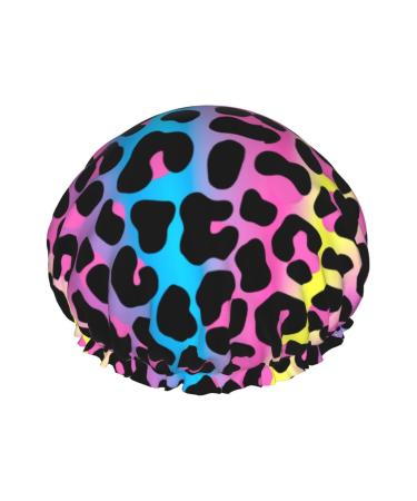 Leopard Print Cheetah Animal Skin Shower Cap for Women Reusable Double Layers Waterproof Shower Hair Protector PEVA Lined Shower Hat for All Long Hair Lengths  Stretchy Adjustable Neon Shower Caps