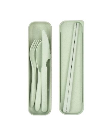 Camping Utensil Set, Reusable Utensils Set with Case, Travel Utensils, Portable Utensils Set, Eco Friendly Plastic Case for Travel Picnic Camping or Daily Use (Green)