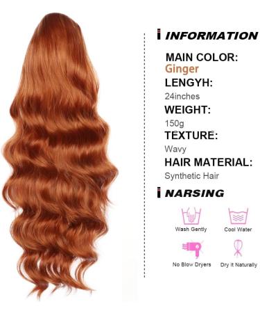 YEESHEDO Ginger Long Wavy Ponytail Hair Extension 24 Inches - Clip in Drawstring Curly Synthetic Hairpiece for Women - Buy Online on GoSupps.com