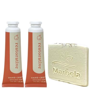 Bath & Body Works 2 Restorative - Of Hand Cream With a Natural Oats Sample Soap.