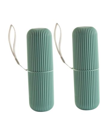 IWOWHERO 2 Pieces Toothpaste Brush Container Travel Tooth Cleaning Organizer Green 5.5*5.5*19cm