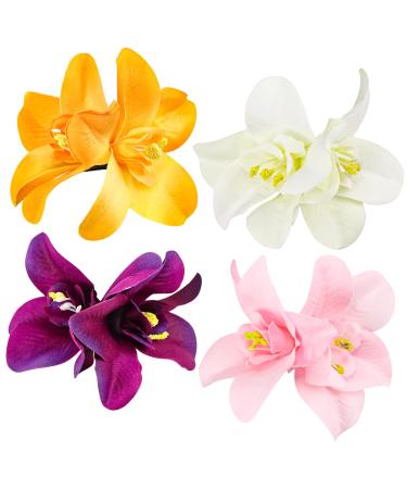 FERCAISH Bohemian Flower Hairpin - Tropical Floral Clip for Seaside Holiday - Bridal Hair Accessories - 5 Colors Hibiscus and Orchid Hairpin for Women and Girls - Buy Online on GoSupps.com