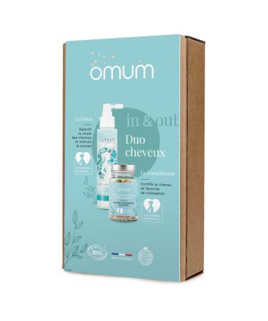 OMUM - In&Out Hair Duo Gift Box: 1 Organic Boost Lotion + 1 Anti-Hair Loss Food Supplement - Stimulates hair growth, strengthens from 45 days - Natural, France, Vegan