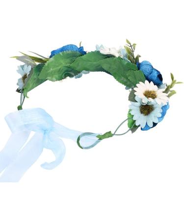 Floral Crown Headband Bride Flower Wreath Crown Flower Garland Headband Hair Wreath Hair Garland Boho Floral Headpiece with Ribbon Rose Flower Bohemian Hair Accessories for Wedding Party Festival Blue - Buy Online on GoSupps.com