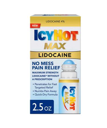 Icy Hot Max No-Mess Pain Relief Roll On with Maximum Strength Lidocaine Plus Menthol, 2.5 ounces