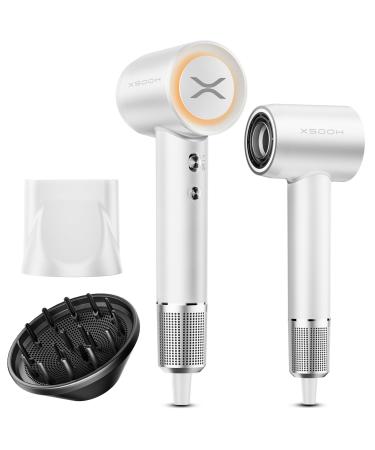 Hair Dryer XSOOH 110000 RPM High-Speed Brushless Motor Travel Portable Blow Dryer for Curly Straightener Hair Professional Quiet Small Negative Ionic Hair Dryer with Diffuser and Nozzle White