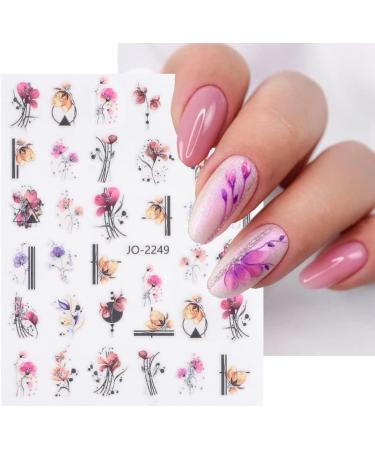 Watercolor Spring Nail Art Stickers - Pink Purple Floral Design for Acrylic Nails | DIY Nail Decorations for Women - Buy Online on GoSupps.com