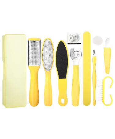 Hoothy footfish set 10 in 1 professional pedicure tool corneahobel cornea removal foot care set peeling sandpaper foot rubbing kit for men women salon and at home foot care (yellow 11pc)