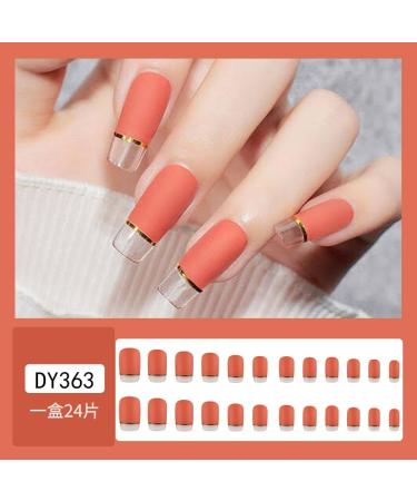 French Tip Press on Nails - Mid Square Press On Nails with Nail Tips Orange Red False Nail Golden Thread French Semi transparent Design press on nails Acrylic False Nails Cute Artificial Nails - Buy Online on GoSupps.com