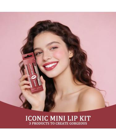  LOPHE LOPHE Lip Gloss Kit 3 in 1 Matte Lipstick Set Liquid Lipstick and Eyeliner Set for Women All-In-One Gift Long Lasting (#2 Rose Red) - Buy Online on GoSupps.com