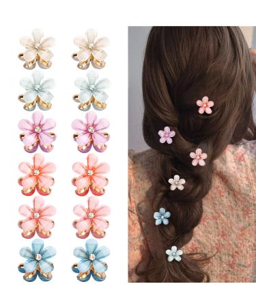 Ahoney 12Pcs Small Hair Clips Crystal Mini Flower Hair Clips Hair Decorations for Women Hair barrettes for Fine Hair Alligator Bling Bling Hairpin  6 Colors