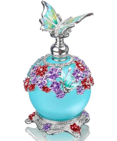 DNCG Perfume Refillable Bottle Portable Perfume Atomiser Fancy Retro Frosted Blue Restoring Glass Perfume Bottle with Butterfly Stopper Empty Refillable