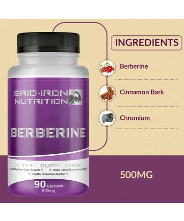 Grid-Iron Nutrition Berberine HCL 500mg - 90 Capsules with Chromium Cinnamon - (Pack of 1) | Premium Blood Sugar Support - Buy Online on GoSupps.com