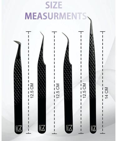 MLASH Set of 4 Diamond Grip NANO Fiber Tip Tweezers - Classic & Volume Eyelash Extensions - Japanese Steel (Black) - Buy Online on GoSupps.com
