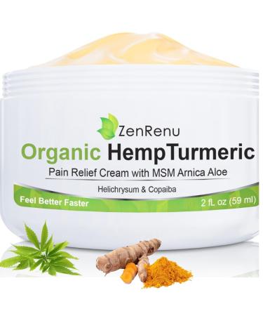 Zenrenu Hemp Joint & Muscle Relief Cream with Turmeric Arnica MSM Hemp Oil & 7 Essential Oils - Non-Greasy & Soothing Formula for Back Neck Elbows Knees & Hip - ZenRenu 2 oz