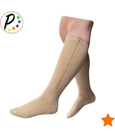 Ivory Closed Toe 15-20 mmHg Compression Socks with YKK Zipper - International Shipping Available - Buy Online on GoSupps.com