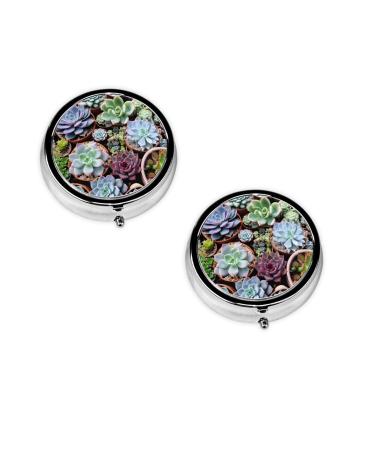 Colorful Succulent Printed Mini Round Pill Box Pill Box 3 Compartment Medicine Pill Case Pill Organizer Travel Pillbox Portable Pill Box for Pocket Home Office Use