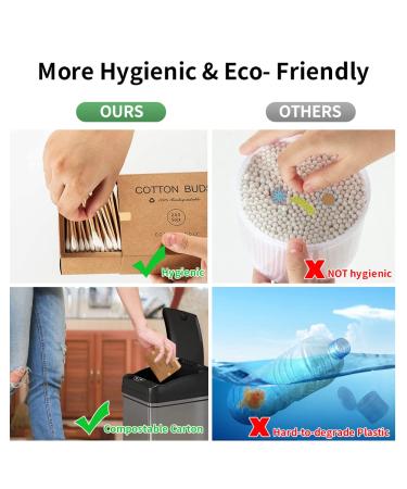 Bamboo Cotton Swabs 400 Count - Eco-friendly & Biodegradable Ear Sticks - Natural Wooden & Organic Cotton Buds for Ear Wax Removal - Plastic-Free & Vegan - 2 Boxes - Buy Online on GoSupps.com