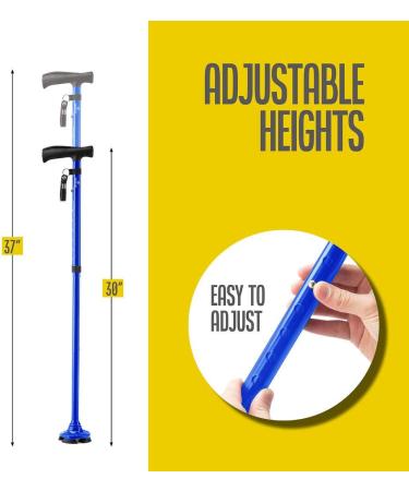 Adjustable Lightweight Walking Cane for Men and Women - Self Standing, Folding Design with Special Balancing, 10 Height Options - Blue - Buy Online on GoSupps.com