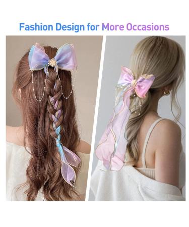 4 Pcs Large Ribbon Colored Hair Bows with Clips - Colorful Glitter Braided Bowknot for Women Girls - Ideal for Wedding, Birthday Party (4 Colors) - Buy Online on GoSupps.com
