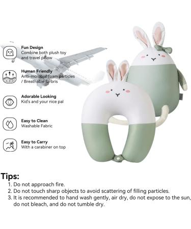 JOYRAVO Kids Travel Pillow - 2-in-1 Deformable Neck Pillow with Cute Plush Green Rabbit Design for Comfortable Sleep and Play on Airplanes and Cars - Buy Online on GoSupps.com