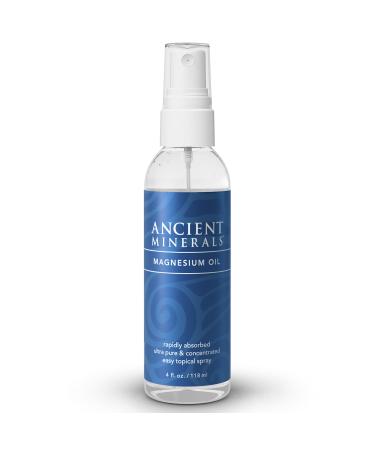 Ancient Minerals Magnesium Oil Spray Bottle  high Concentration Topical Genuine Zechstein Magnesium Chloride Topical Magnesium (4fl oz) 4 Fl Oz (Pack of 1)