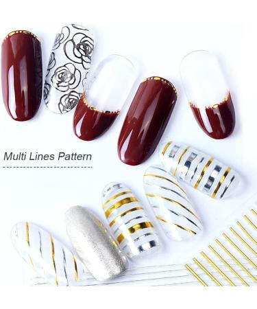 Gold Lines Nail Art Stickers - Self Adhesive Metal Curve Stripe Decals for French Manicure - 10 Sheets - Buy Online on GoSupps.com