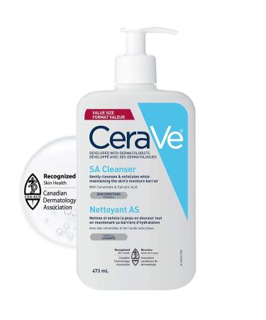 CeraVe SALICYLIC ACID Cleanser Renewing SA Smoothing BHA Exfoliant for Face. Suitable for Keratosis Pilaris & Psoriasis. Gentle Cleanser With Hyaluronic Acid Niacinamide Vitamin D & Ceramides. Fragrance Free No microbeads 473ml