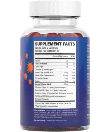 JB Wellness Co 8 in 1 Immune Defense Booster Supplement Gummies with Astragalus Root Vitamin C and Zinc Vitamin D3 Elderberry and Quercetin (2 Pack) - Buy Online on GoSupps.com