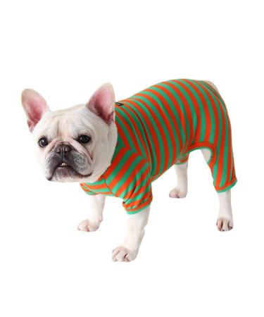 BT Bear Dog clothing colorful striped pajamas made of soft cotton overall bulldog one -piece costume for puppies small and medium -sized dogs (XL green orange) XL green