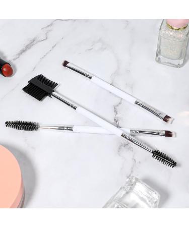 3-in-1 Dual Eyelash Brush Set - Professional Angled Eyebrow & Lash Comb Spoolie Kit in White | Women's Eye Makeup Tool - Buy Online on GoSupps.com