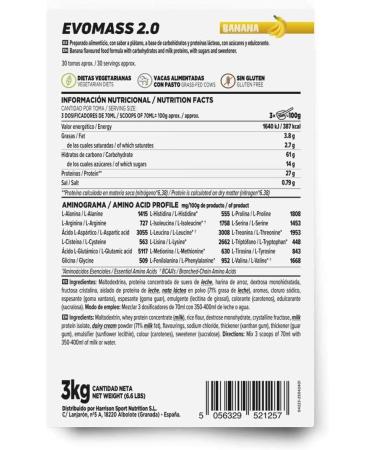 HSN HSN Evomass 2.0 Vegan Carbohydrate and Protein Smoothie | Banana Flavor 3 kg 30 servings per pack | Whey Protein and Milk Proteins | Creamy Texture | Non-GMO Gluten-Free - Buy Online on GoSupps.com