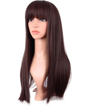 MapofBeauty 22 Inch Long Straight Synthetic Wig | Dark Brown Cosplay + Party Heat Resistant Hair - Buy Online on GoSupps.com