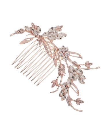 Ipetboom Bridal Comb Rhinestones Wedding Headpiece Flowers Decoration Hair Fork Clip Side Combs Vintage Wedding Ceremony Decorations Pearl Hair Retro Decor Branch The Photo Bride Zinc Alloy