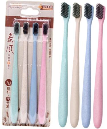 Wheat Straw Toothbrush Set - Eco-Friendly 4pcs Bristles for Healthy Oral Care | Sustainable Hygiene Products - Buy Online on GoSupps.com