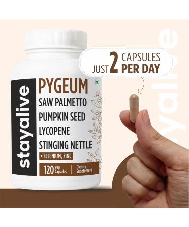 STAY ALIVE Pygeum Africanum Supplement, 7-in-1 Extract w/Saw Palmetto, Pumpkin Seed, Stinging Nettle and Lycopene, 120 Vegan Capsules, Non-GMO and Gluten-Free Pygeum Supplement for Men and Women - Buy Online on GoSupps.com