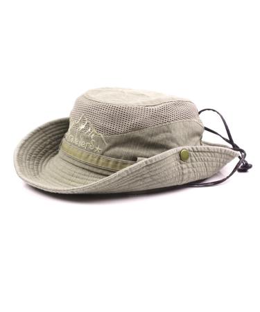 KeepSa Sun Hat for Men, Cotton Embroidery Summer Outdoor Sun Protection Wide Brim Bucket Hat Foldable Safari Boonie Hat Khaki 7 1/4-7 5/8