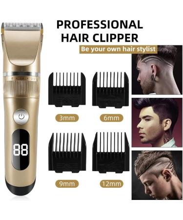 Professional Hair Clippers for Men - Rechargeable Electric Trimmer with LED Screen & Washable Ceramic Blades (Gold - Buy Online on GoSupps.com