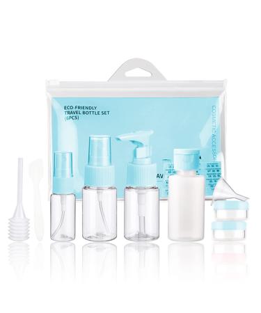 Grantop Travel Bottles Set 11 Pcs Set Cosmetics Travel Bottle Leak Proof Squeezable containers & Spray Bottles with Labels Dropper Funnel for Filling (Blue-11Pcs)