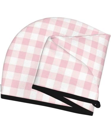 Quick-Dry Pink Checkboard Hair Towel Wrap | Soft Hair Drying Towel Turban with Button for Effortless Hair Care - Buy Online on GoSupps.com