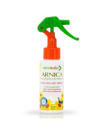 MaxRelief Arnica Pain Relief Spray - Fast-Acting Muscle & Joint Pain Relief - Relaxing Warmth for Muscles Stiff Joints and Bruises - 100% Natural Formula - Aspirin-Free - Travel Size - 2 Oz 2 Fl Oz (Pack of 1)