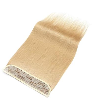Elailite Extensions Real hair with wire 1 Tresse thick hair extension double invisible thread hair part 22 "/55cm 120g remy smooth wire human hair #24 natural blonde