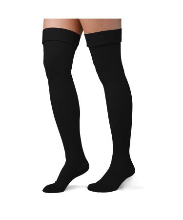 Thigh-high compression stockings 20-30 mmHg closed toe area graded medical class 1 support for women and men medium black
