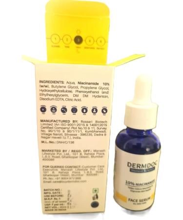 Derm'Doc 10% Niacinamide Face Serum 30ml | All Skin Types | Controls Sebum Production | Minimizes Pores | Helps Reduce Hyperpigmentation & Age Spots | Improves Skin Texture | Hydrates and Moisturizes - Buy Online on GoSupps.com