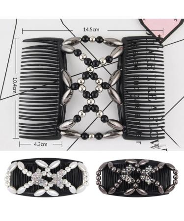 Kytpyi Hair Comb & Clips for Women - 2 Stylish Stretchy Accessories for Thick & Fine Hair - Durable Double Comb with Beads (Butterfly) - Perfect for DIY Hairstyles - Buy Online on GoSupps.com
