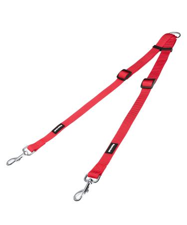 HAPPY HACHI Adjustable Double Dog Leash Coupler No Tangle Nylon Twin 2 Pet Trainer Leash Splitter S 33-50 cm Red